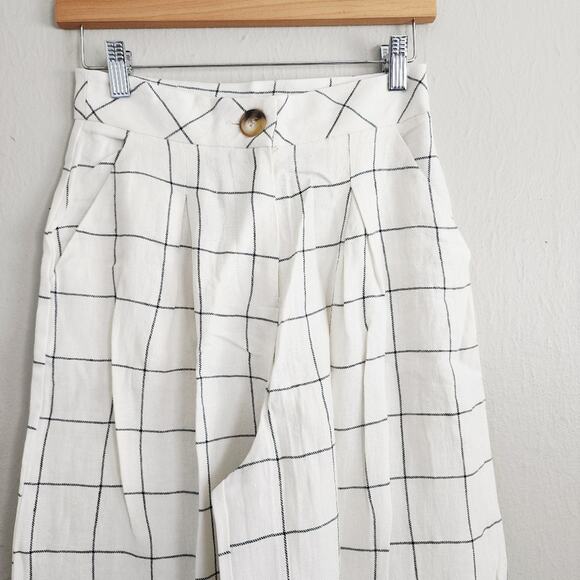Rumer The Label Quinn Plaid Linen Wide Leg Pants Ivory High Waist Pleated NWT S - Picture 9 of 12
